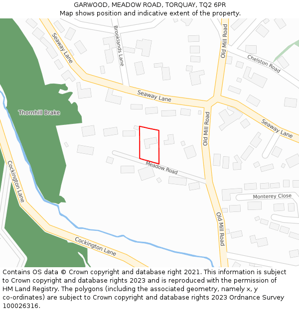 GARWOOD, MEADOW ROAD, TORQUAY, TQ2 6PR: Location map and indicative extent of plot