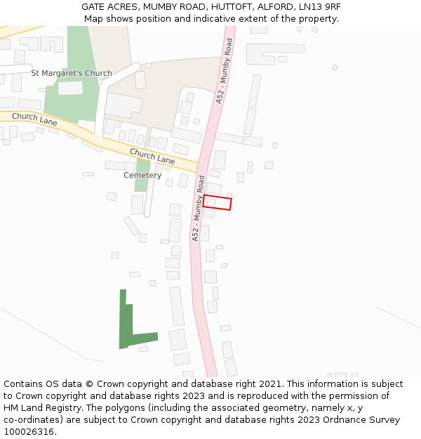 GATE ACRES, MUMBY ROAD, HUTTOFT, ALFORD, LN13 9RF: Location map and indicative extent of plot