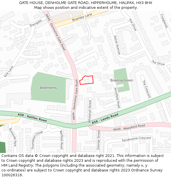 GATE HOUSE, DENHOLME GATE ROAD, HIPPERHOLME, HALIFAX, HX3 8HX: Location map and indicative extent of plot