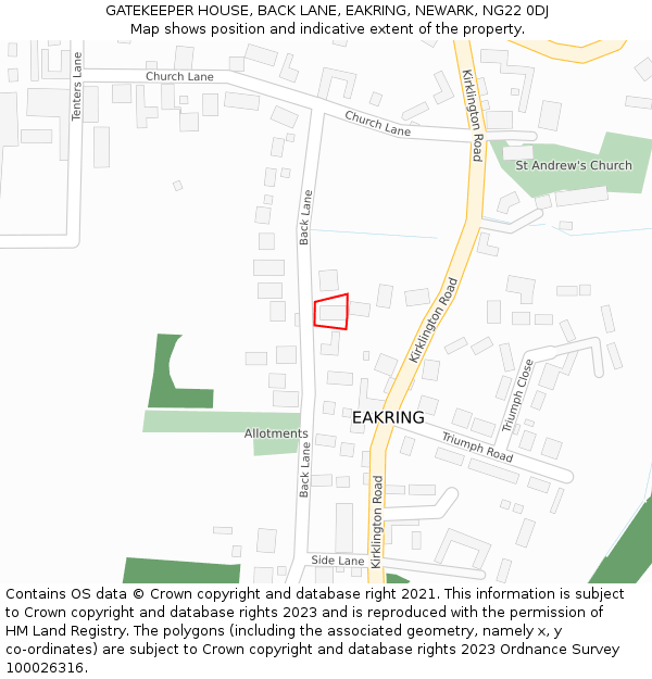 GATEKEEPER HOUSE, BACK LANE, EAKRING, NEWARK, NG22 0DJ: Location map and indicative extent of plot
