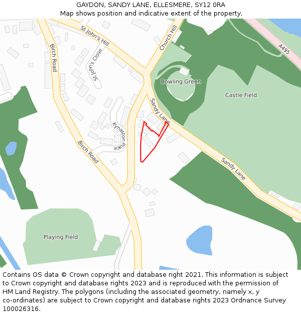 GAYDON, SANDY LANE, ELLESMERE, SY12 0RA: Location map and indicative extent of plot