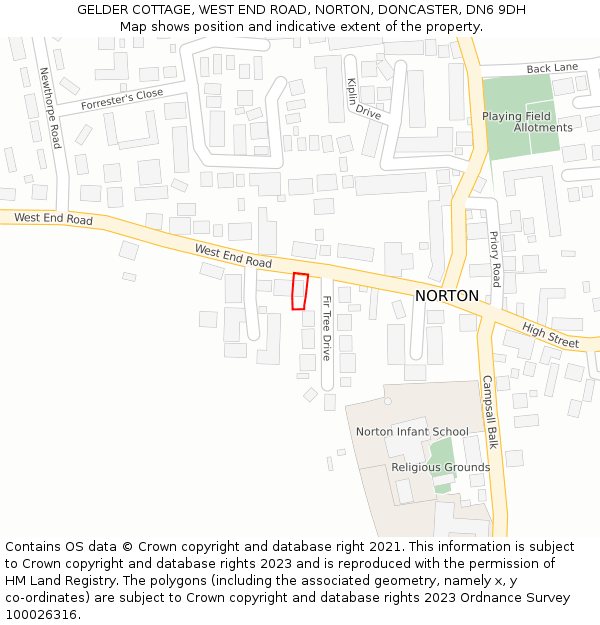 GELDER COTTAGE, WEST END ROAD, NORTON, DONCASTER, DN6 9DH: Location map and indicative extent of plot
