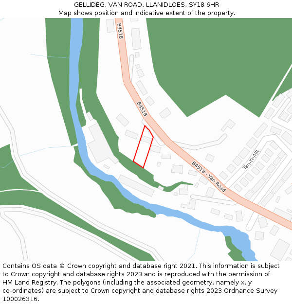 GELLIDEG, VAN ROAD, LLANIDLOES, SY18 6HR: Location map and indicative extent of plot