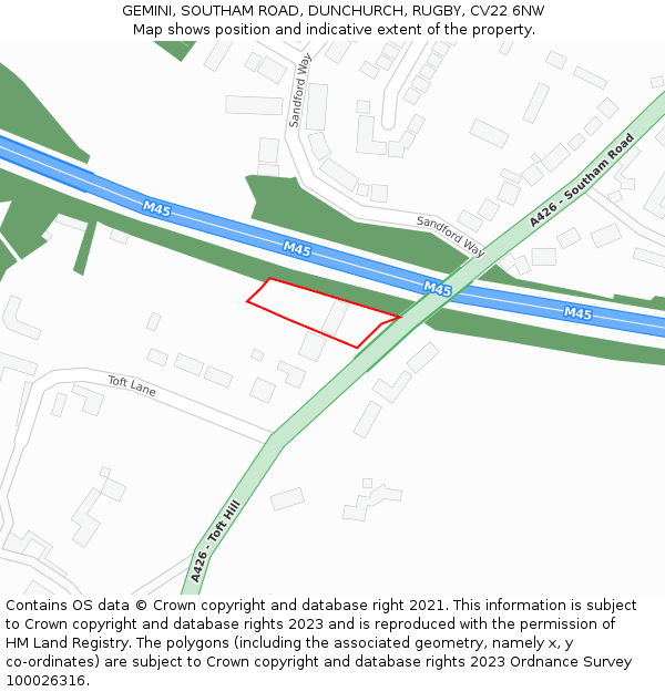 GEMINI, SOUTHAM ROAD, DUNCHURCH, RUGBY, CV22 6NW: Location map and indicative extent of plot