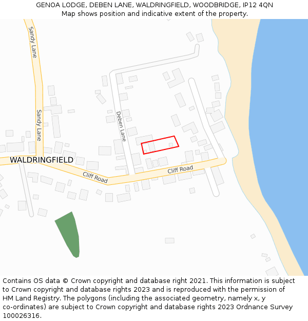 GENOA LODGE, DEBEN LANE, WALDRINGFIELD, WOODBRIDGE, IP12 4QN: Location map and indicative extent of plot