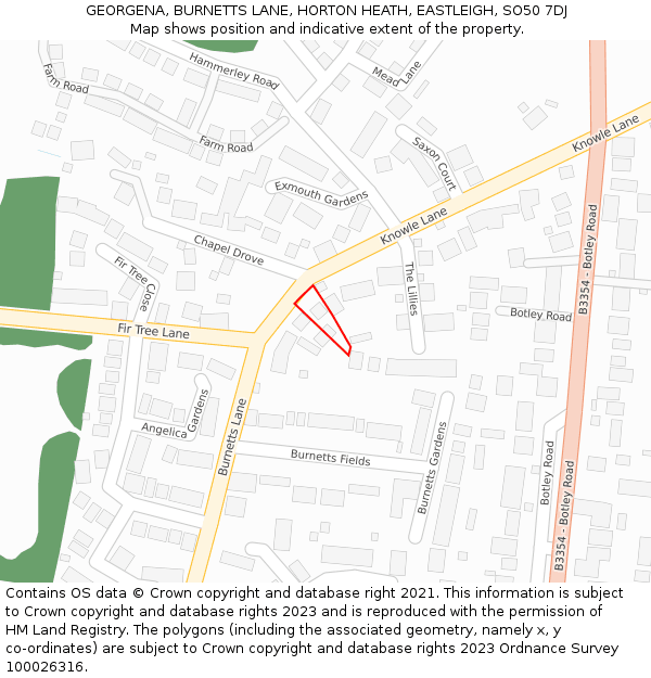 GEORGENA, BURNETTS LANE, HORTON HEATH, EASTLEIGH, SO50 7DJ: Location map and indicative extent of plot