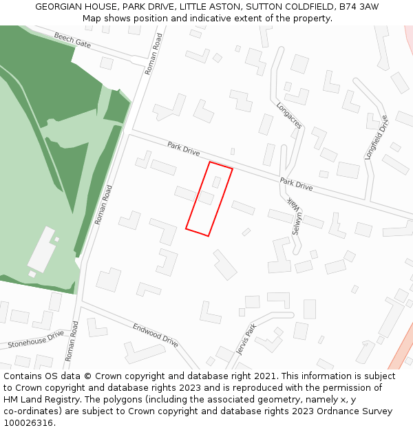 GEORGIAN HOUSE, PARK DRIVE, LITTLE ASTON, SUTTON COLDFIELD, B74 3AW: Location map and indicative extent of plot