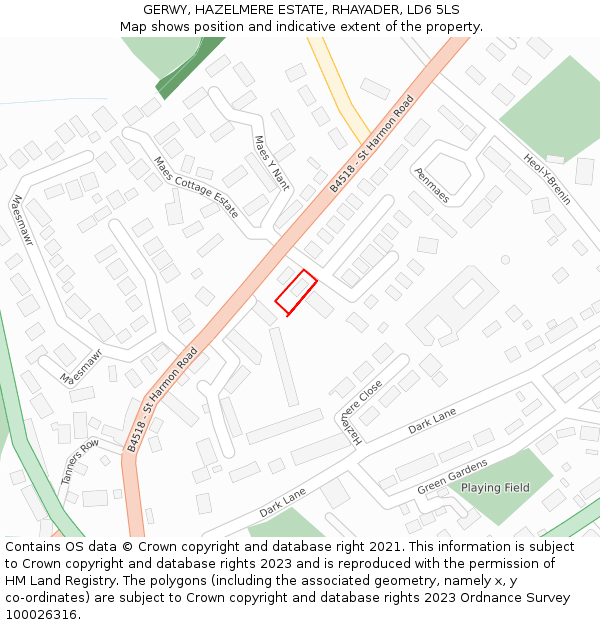 GERWY, HAZELMERE ESTATE, RHAYADER, LD6 5LS: Location map and indicative extent of plot