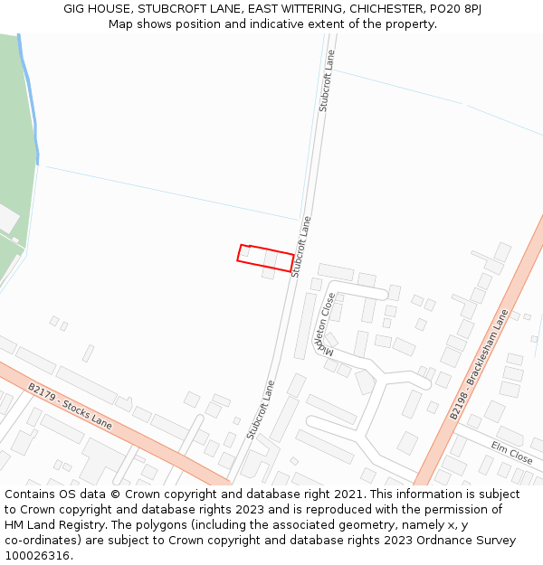 GIG HOUSE, STUBCROFT LANE, EAST WITTERING, CHICHESTER, PO20 8PJ: Location map and indicative extent of plot