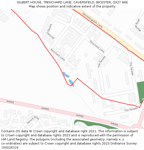 GILBERT HOUSE, TRENCHARD LANE, CAVERSFIELD, BICESTER, OX27 8AE: Location map and indicative extent of plot