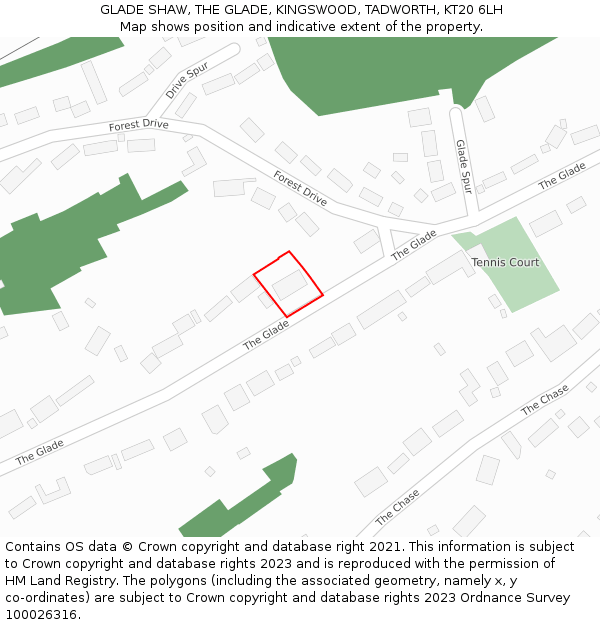 GLADE SHAW, THE GLADE, KINGSWOOD, TADWORTH, KT20 6LH: Location map and indicative extent of plot