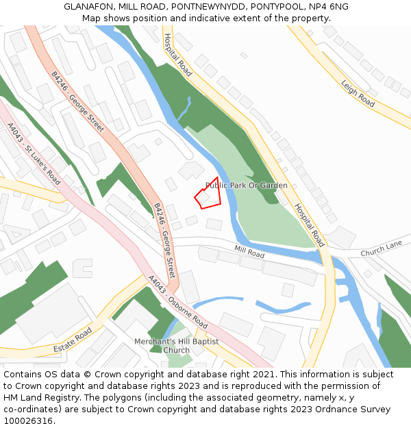 GLANAFON, MILL ROAD, PONTNEWYNYDD, PONTYPOOL, NP4 6NG: Location map and indicative extent of plot