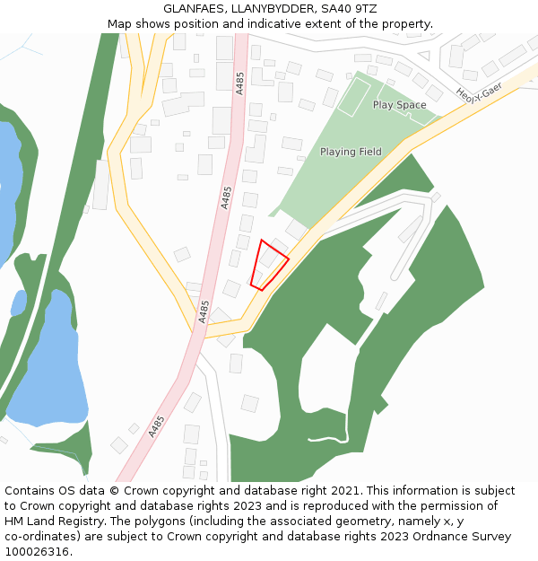 GLANFAES, LLANYBYDDER, SA40 9TZ: Location map and indicative extent of plot