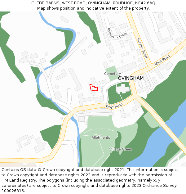 GLEBE BARNS, WEST ROAD, OVINGHAM, PRUDHOE, NE42 6AQ: Location map and indicative extent of plot