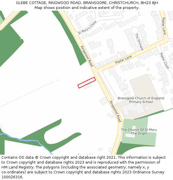 GLEBE COTTAGE, RINGWOOD ROAD, BRANSGORE, CHRISTCHURCH, BH23 8JH: Location map and indicative extent of plot