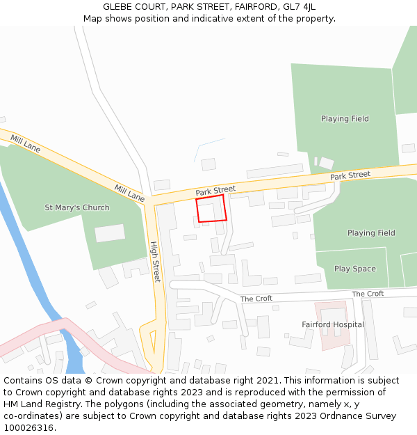 GLEBE COURT, PARK STREET, FAIRFORD, GL7 4JL: Location map and indicative extent of plot
