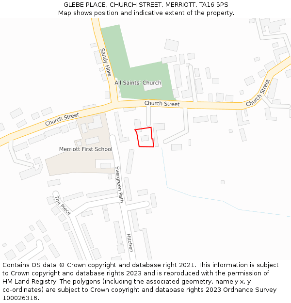 GLEBE PLACE, CHURCH STREET, MERRIOTT, TA16 5PS: Location map and indicative extent of plot