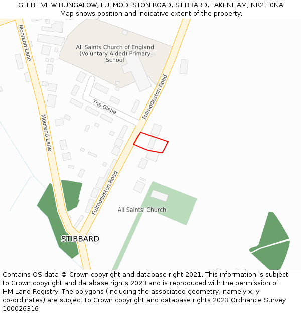GLEBE VIEW BUNGALOW, FULMODESTON ROAD, STIBBARD, FAKENHAM, NR21 0NA: Location map and indicative extent of plot