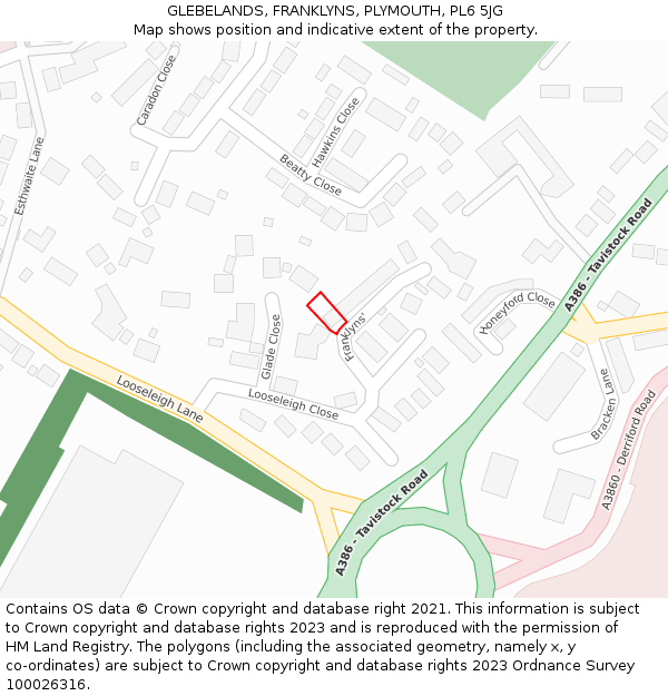 GLEBELANDS, FRANKLYNS, PLYMOUTH, PL6 5JG: Location map and indicative extent of plot