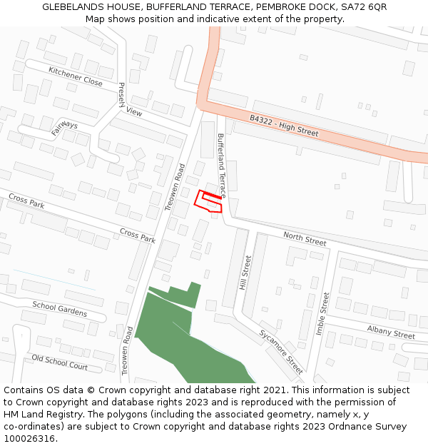 GLEBELANDS HOUSE, BUFFERLAND TERRACE, PEMBROKE DOCK, SA72 6QR: Location map and indicative extent of plot