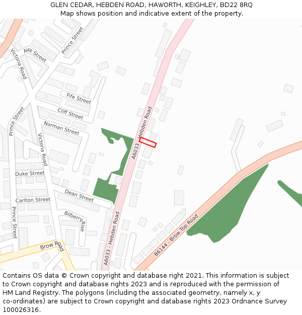 GLEN CEDAR, HEBDEN ROAD, HAWORTH, KEIGHLEY, BD22 8RQ: Location map and indicative extent of plot