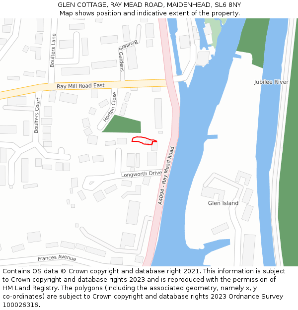 GLEN COTTAGE, RAY MEAD ROAD, MAIDENHEAD, SL6 8NY: Location map and indicative extent of plot