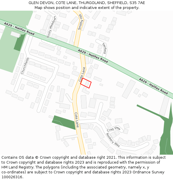 GLEN DEVON, COTE LANE, THURGOLAND, SHEFFIELD, S35 7AE: Location map and indicative extent of plot
