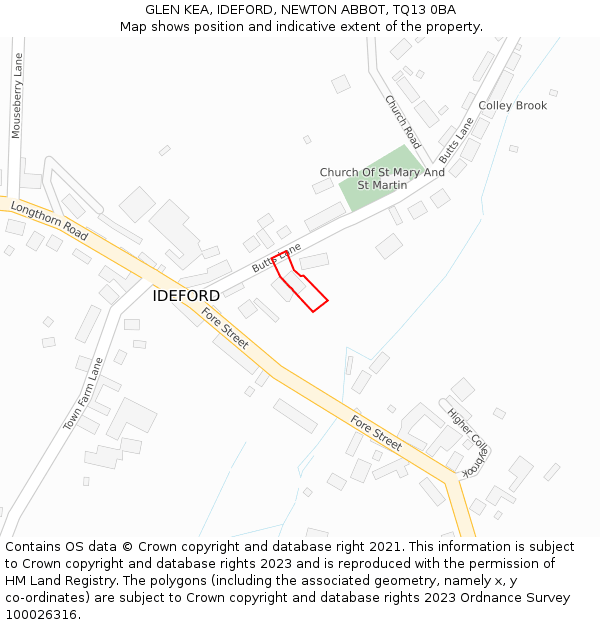 GLEN KEA, IDEFORD, NEWTON ABBOT, TQ13 0BA: Location map and indicative extent of plot