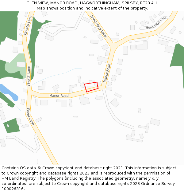 GLEN VIEW, MANOR ROAD, HAGWORTHINGHAM, SPILSBY, PE23 4LL: Location map and indicative extent of plot