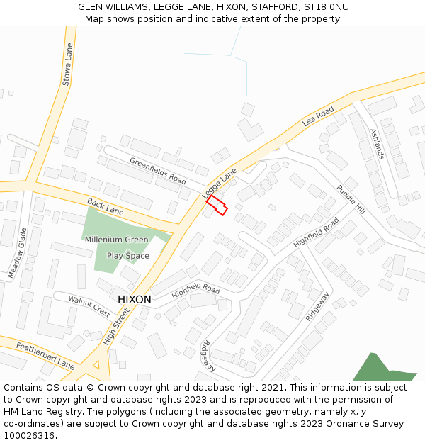 GLEN WILLIAMS, LEGGE LANE, HIXON, STAFFORD, ST18 0NU: Location map and indicative extent of plot