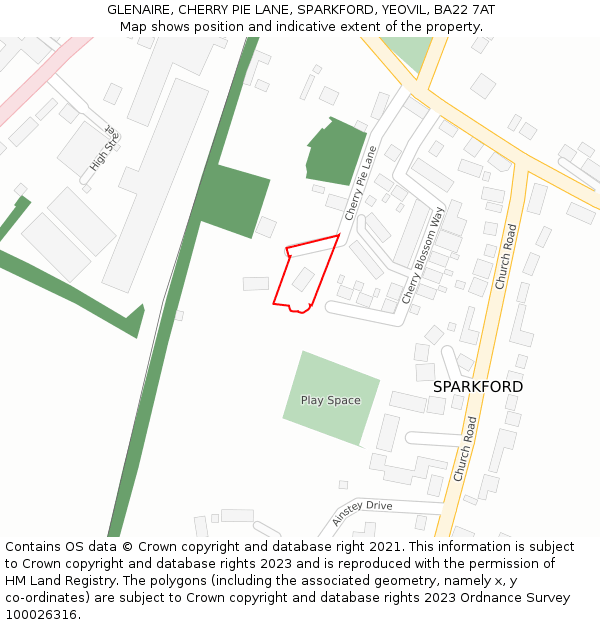 GLENAIRE, CHERRY PIE LANE, SPARKFORD, YEOVIL, BA22 7AT: Location map and indicative extent of plot