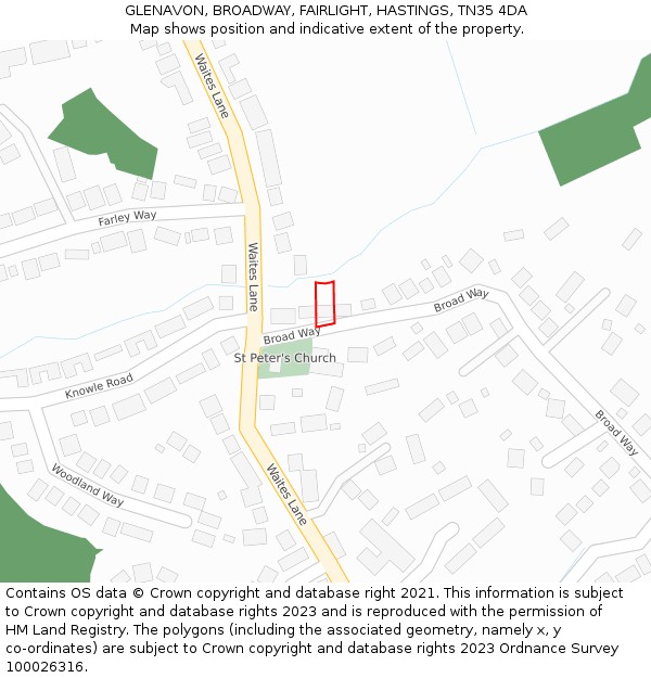 GLENAVON, BROADWAY, FAIRLIGHT, HASTINGS, TN35 4DA: Location map and indicative extent of plot