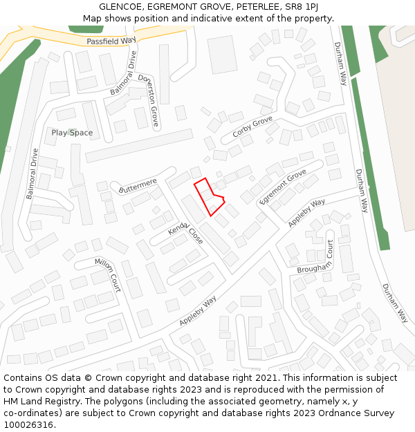 GLENCOE, EGREMONT GROVE, PETERLEE, SR8 1PJ: Location map and indicative extent of plot