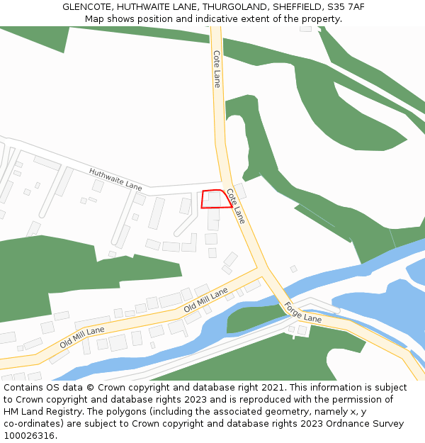 GLENCOTE, HUTHWAITE LANE, THURGOLAND, SHEFFIELD, S35 7AF: Location map and indicative extent of plot