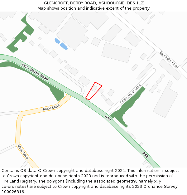 GLENCROFT, DERBY ROAD, ASHBOURNE, DE6 1LZ: Location map and indicative extent of plot