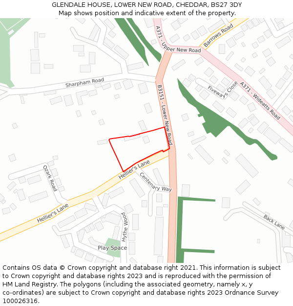 GLENDALE HOUSE, LOWER NEW ROAD, CHEDDAR, BS27 3DY: Location map and indicative extent of plot