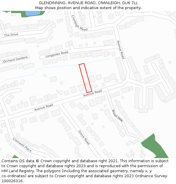 GLENDINNING, AVENUE ROAD, CRANLEIGH, GU6 7LL: Location map and indicative extent of plot