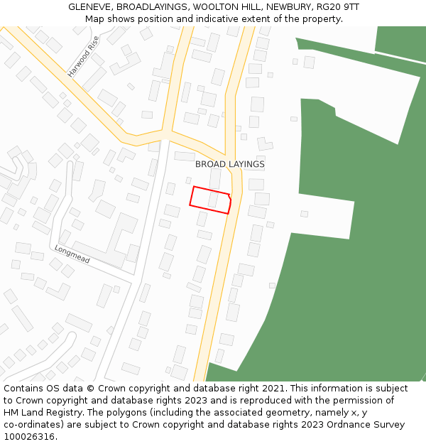 GLENEVE, BROADLAYINGS, WOOLTON HILL, NEWBURY, RG20 9TT: Location map and indicative extent of plot