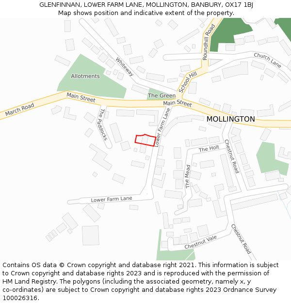 GLENFINNAN, LOWER FARM LANE, MOLLINGTON, BANBURY, OX17 1BJ: Location map and indicative extent of plot