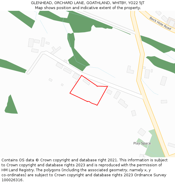 GLENHEAD, ORCHARD LANE, GOATHLAND, WHITBY, YO22 5JT: Location map and indicative extent of plot