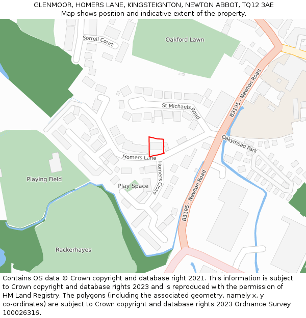GLENMOOR, HOMERS LANE, KINGSTEIGNTON, NEWTON ABBOT, TQ12 3AE: Location map and indicative extent of plot
