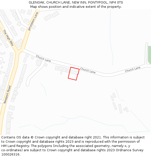 GLENOAK, CHURCH LANE, NEW INN, PONTYPOOL, NP4 0TS: Location map and indicative extent of plot