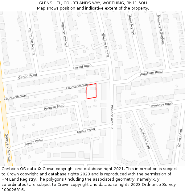 GLENSHIEL, COURTLANDS WAY, WORTHING, BN11 5QU: Location map and indicative extent of plot