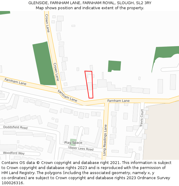GLENSIDE, FARNHAM LANE, FARNHAM ROYAL, SLOUGH, SL2 3RY: Location map and indicative extent of plot