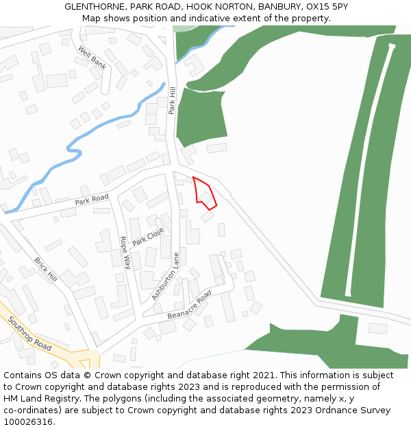 GLENTHORNE, PARK ROAD, HOOK NORTON, BANBURY, OX15 5PY: Location map and indicative extent of plot