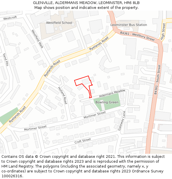 GLENVILLE, ALDERMANS MEADOW, LEOMINSTER, HR6 8LB: Location map and indicative extent of plot