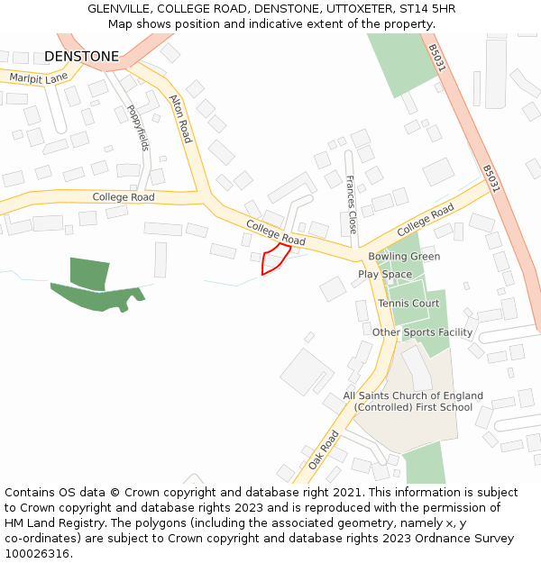 GLENVILLE, COLLEGE ROAD, DENSTONE, UTTOXETER, ST14 5HR: Location map and indicative extent of plot