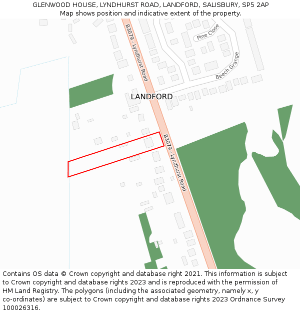 GLENWOOD HOUSE, LYNDHURST ROAD, LANDFORD, SALISBURY, SP5 2AP: Location map and indicative extent of plot