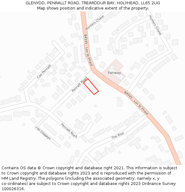 GLENYDD, PENRALLT ROAD, TREARDDUR BAY, HOLYHEAD, LL65 2UG: Location map and indicative extent of plot