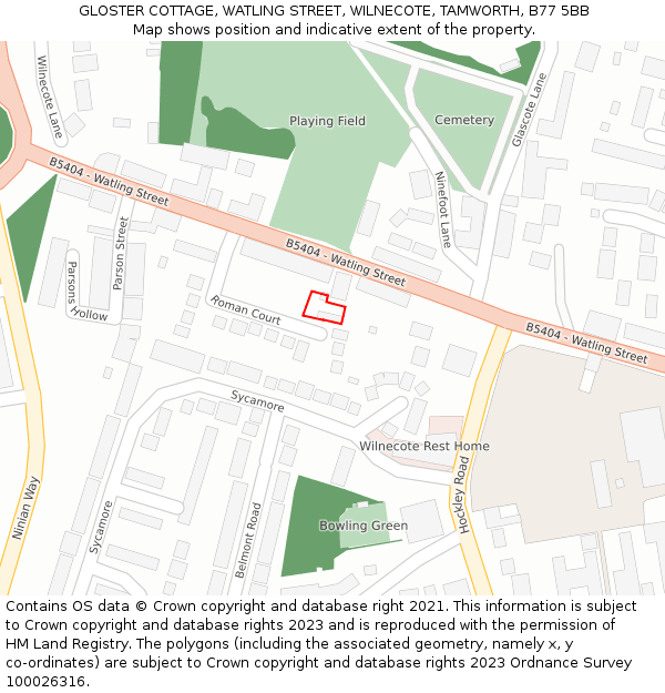 GLOSTER COTTAGE, WATLING STREET, WILNECOTE, TAMWORTH, B77 5BB: Location map and indicative extent of plot